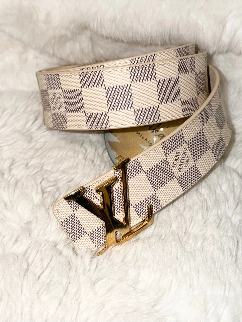 Louis Vuitton Damier Azur Belt with Gold Buckle- SIZE 100cm/40inches